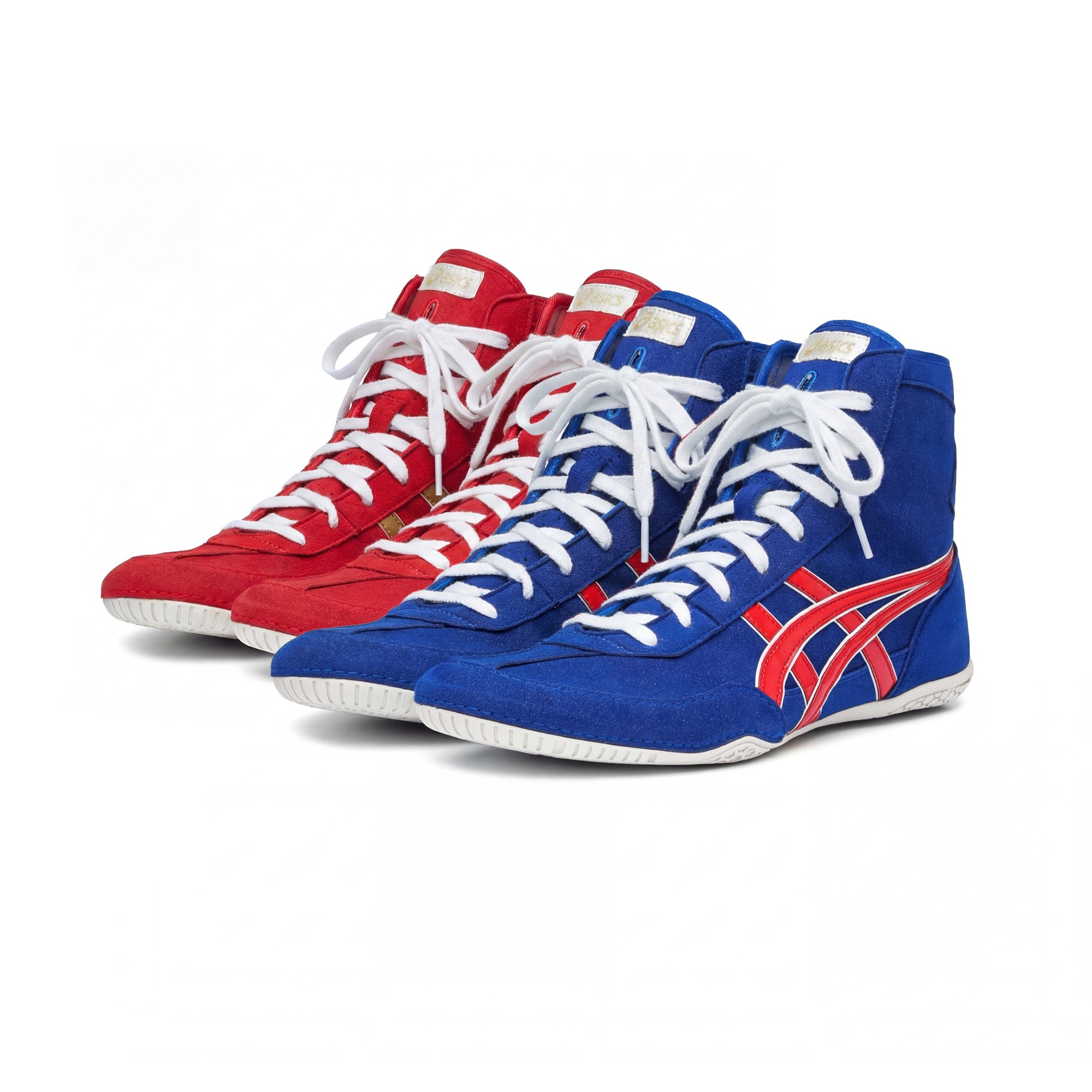 ASICS EX-EO Ringerschuhe Kollektion in Rot und Blau mit weißen Schnürsenkeln