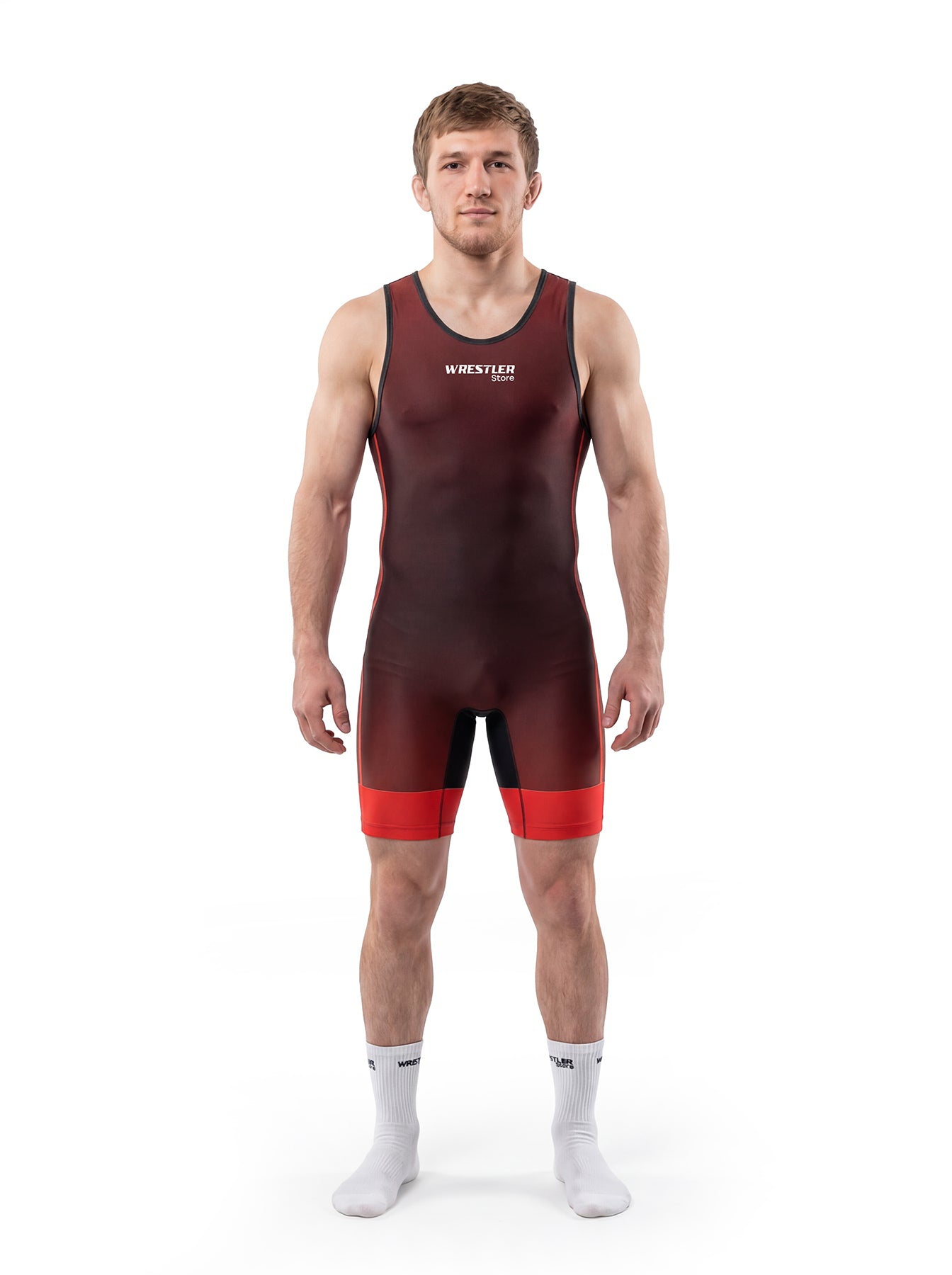 WrestlerStore Edge Ringertrikot bordeaux/rot – Vorderansicht, cleanes Performance‑Design, Wettkampf Ringertrikot